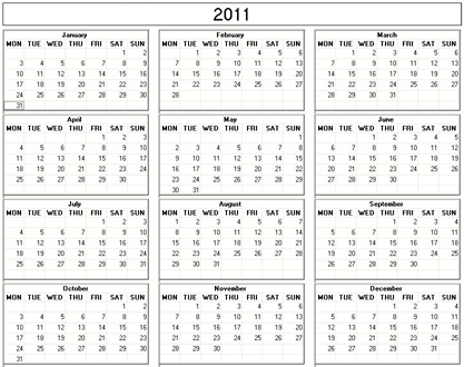 monthly calendar printable 2011. Free Printable 2011 Calendar