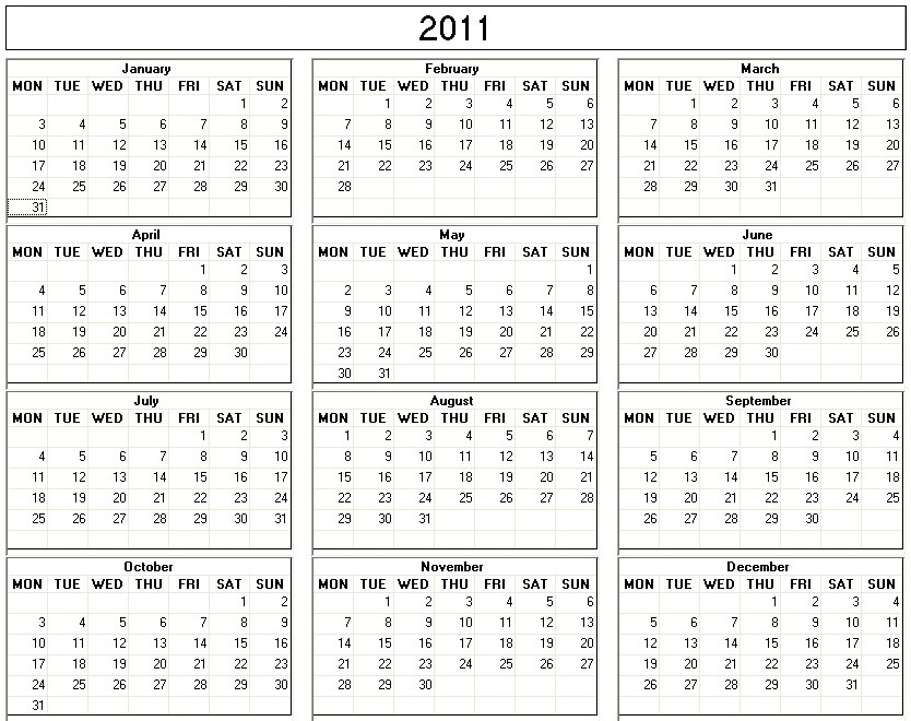 2011 printable calendar 