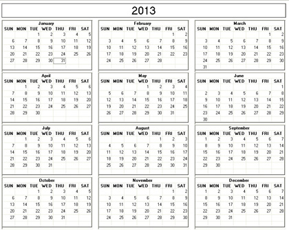 2013 Calendar Free Printable on Free Printable 2013 Calendar