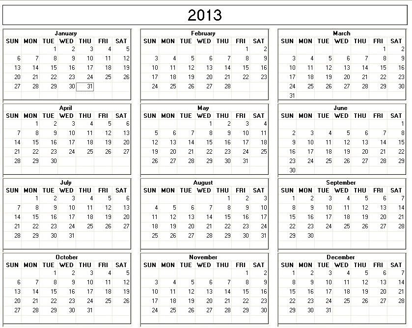 2013 printable calendar image