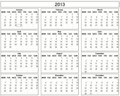 blank calendar,  printable calendar, 2013, image