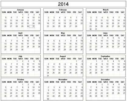 blank calendar,  printable calendar, 2014, image