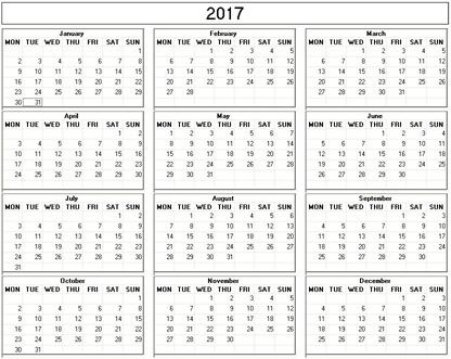 blank calendar,  printable calendar, 2017, image
