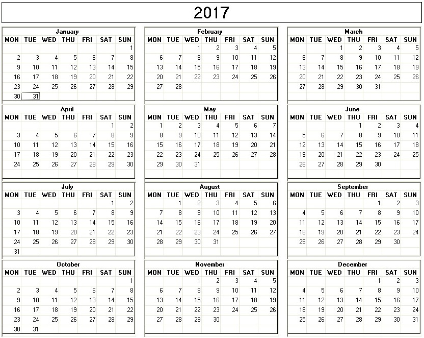 printable blank calendar image for 2017