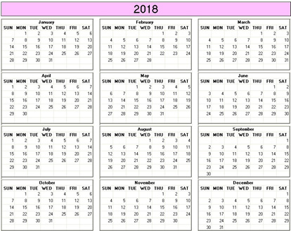 blank calendar,  printable calendar, 2018, image