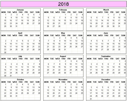 blank calendar,  printable calendar, 2018, image