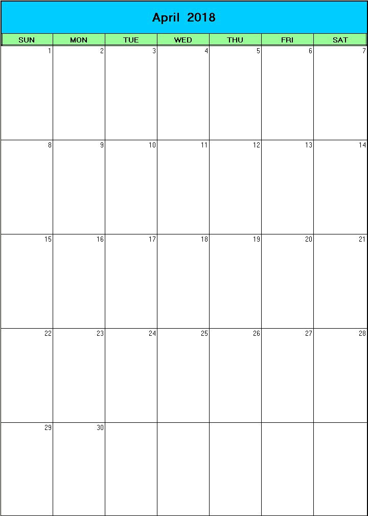 printable blank calendar image for Easter 2018