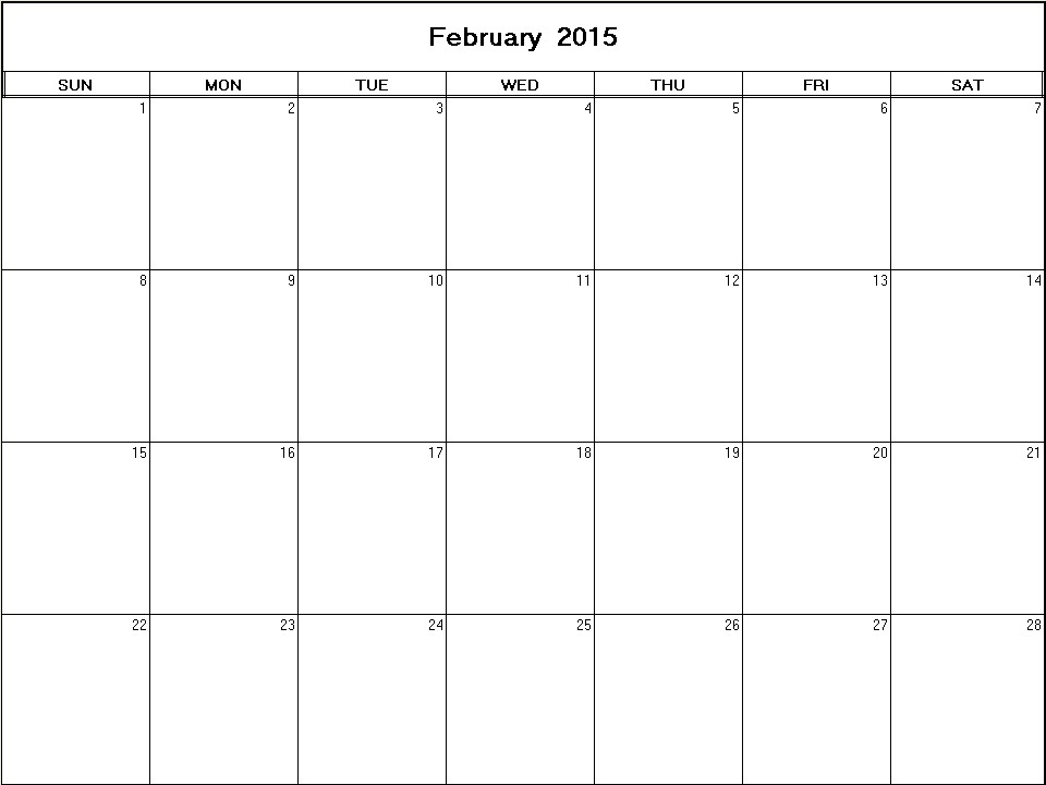 printable blank calendar image for February 2015