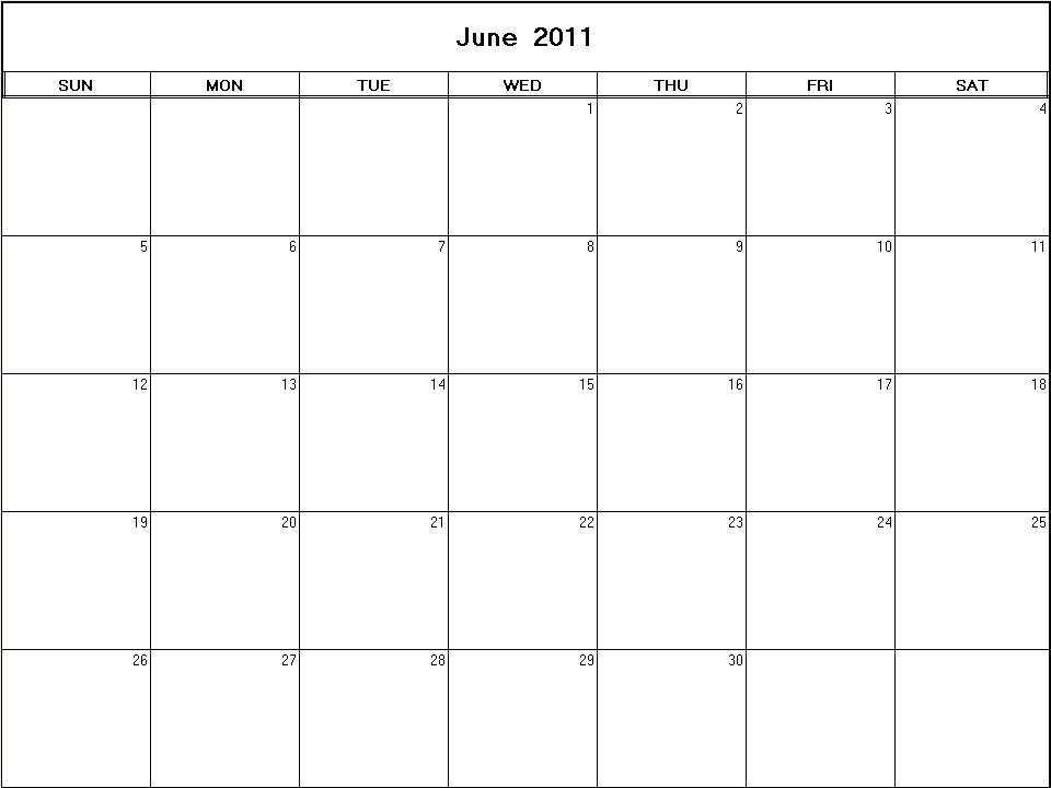 printable blank calendar image for June 2011