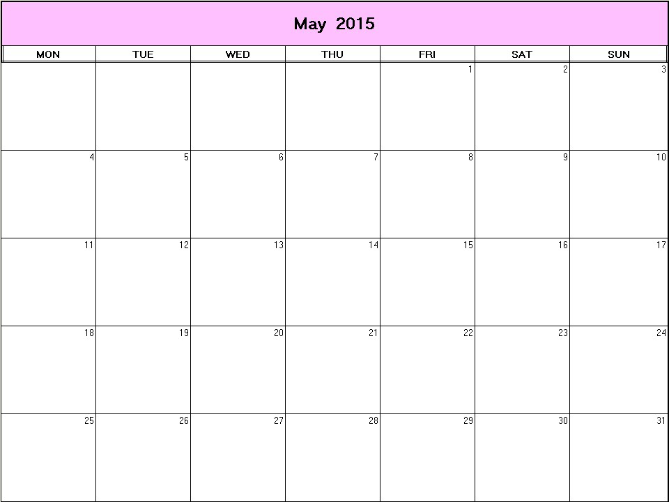 printable blank calendar image for May 2015