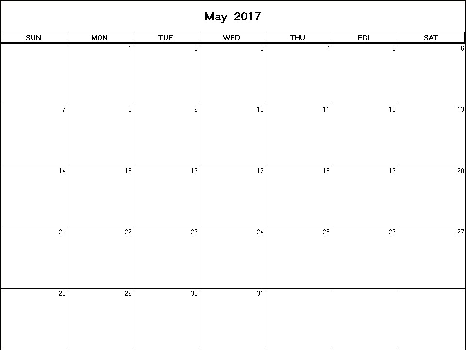 printable blank calendar image for May 2017