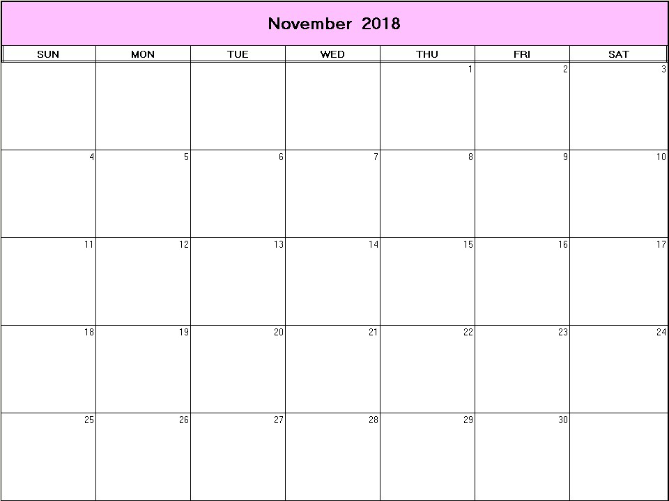 printable blank calendar image for November 2018
