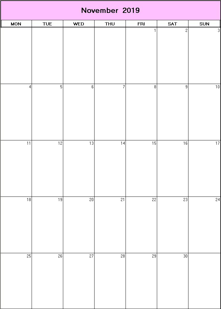 printable blank calendar image for November 2019