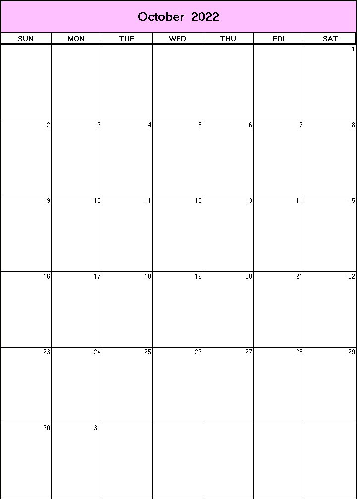 printable blank calendar image for October 2022