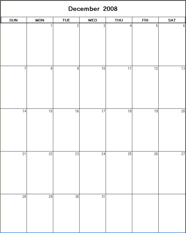 printable blank calendar image for December 2008