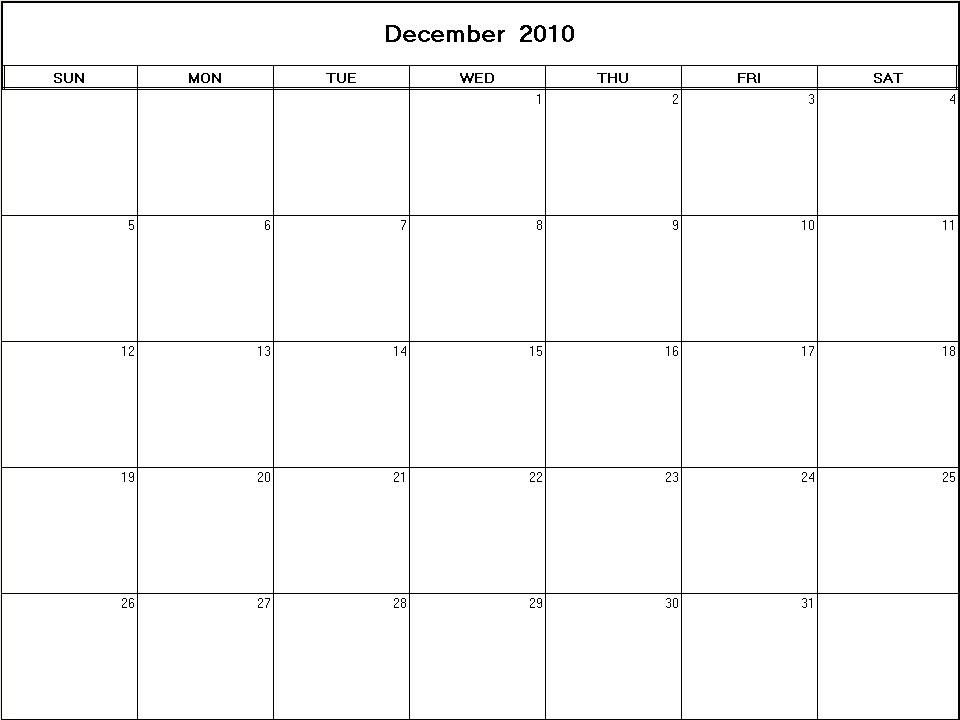 blank calendar 2010. printable lank calendar image