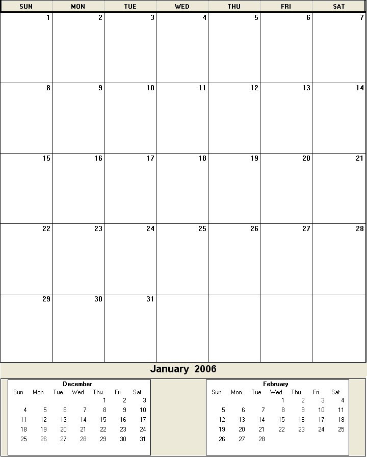 printable blank calendar image for February 2006
