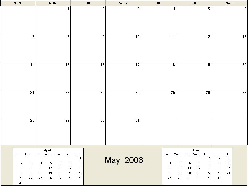 printable blank calendar image for May 2006
