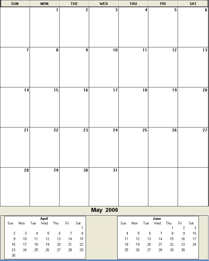printable blank calendar image for May 2006
