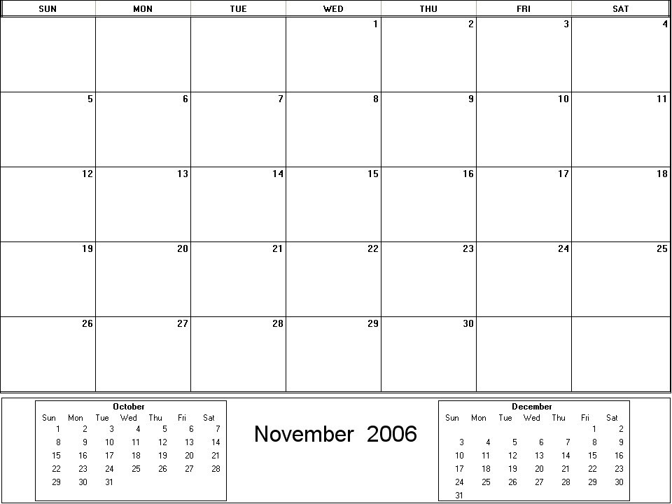 printable blank calendar image for November 2006