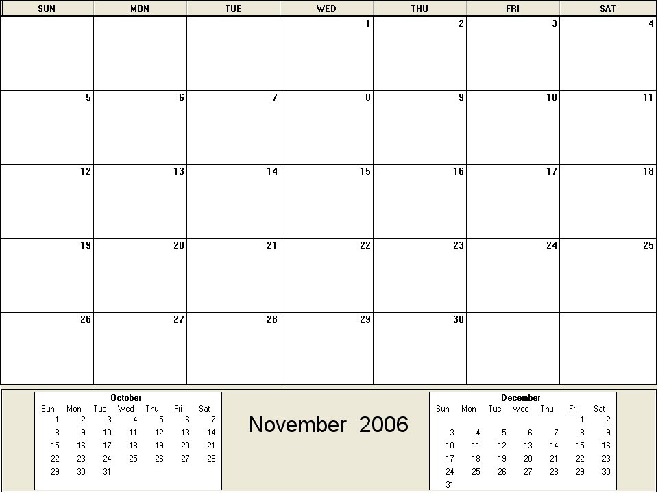 printable blank calendar image for November 2006