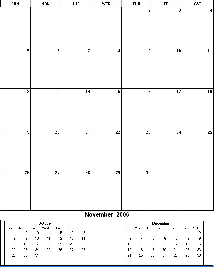 printable blank calendar image for November 2006