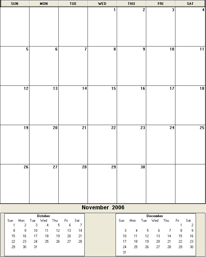 printable blank calendar image for November 2006