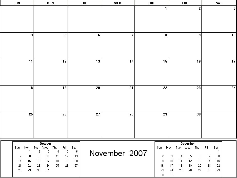 printable blank calendar image for November 2007