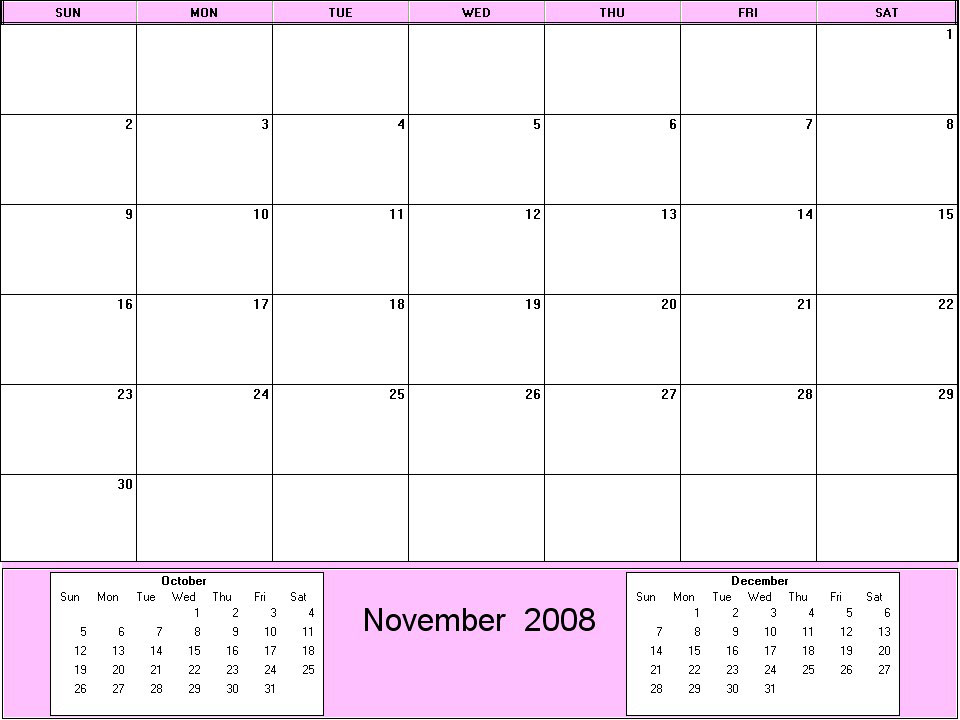 printable blank calendar image for November 2008
