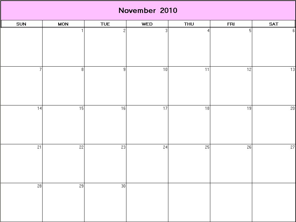 printable blank calendar image for November 2010