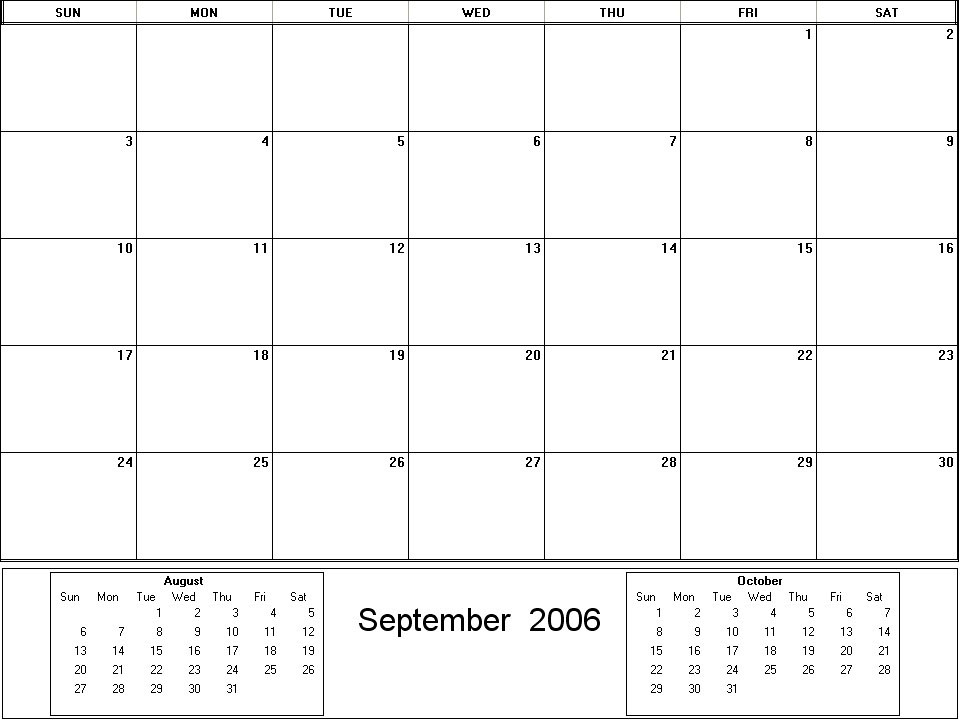 printable blank calendar image for September 2006