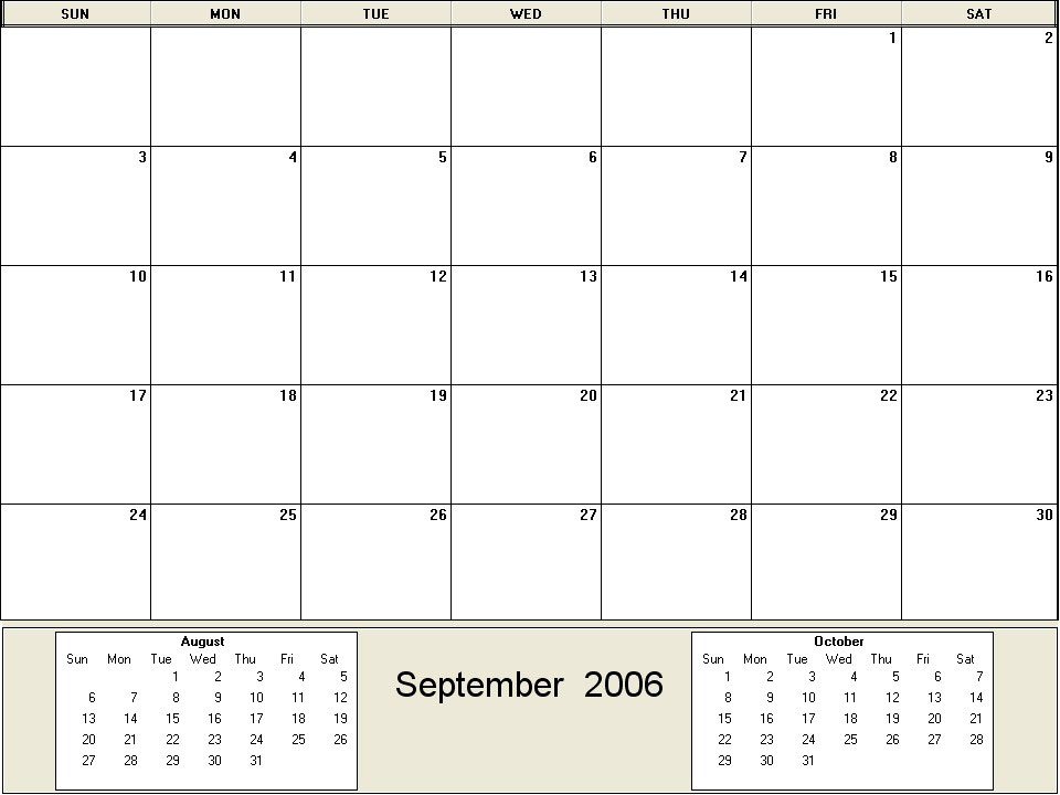 printable blank calendar image for September 2006
