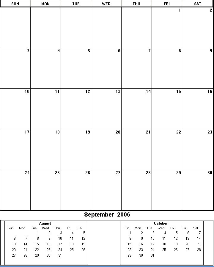 printable blank calendar image for September 2006