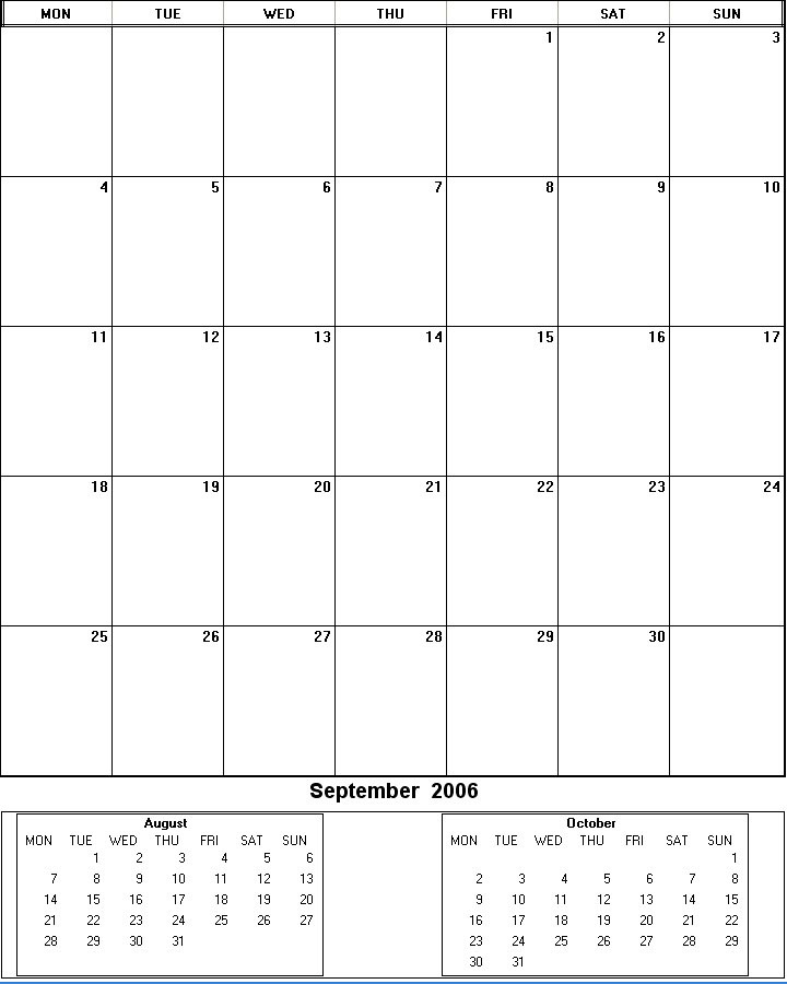 printable blank calendar image for September 2006