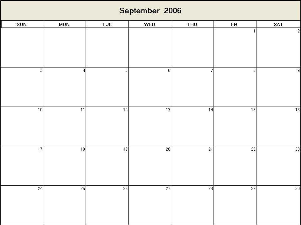 printable blank calendar image for September 2006