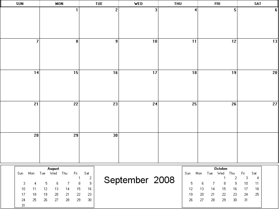 printable blank calendar image for September 2008