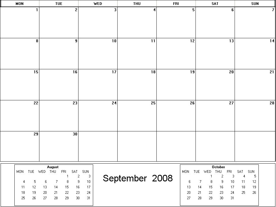 printable blank calendar image for September 2008