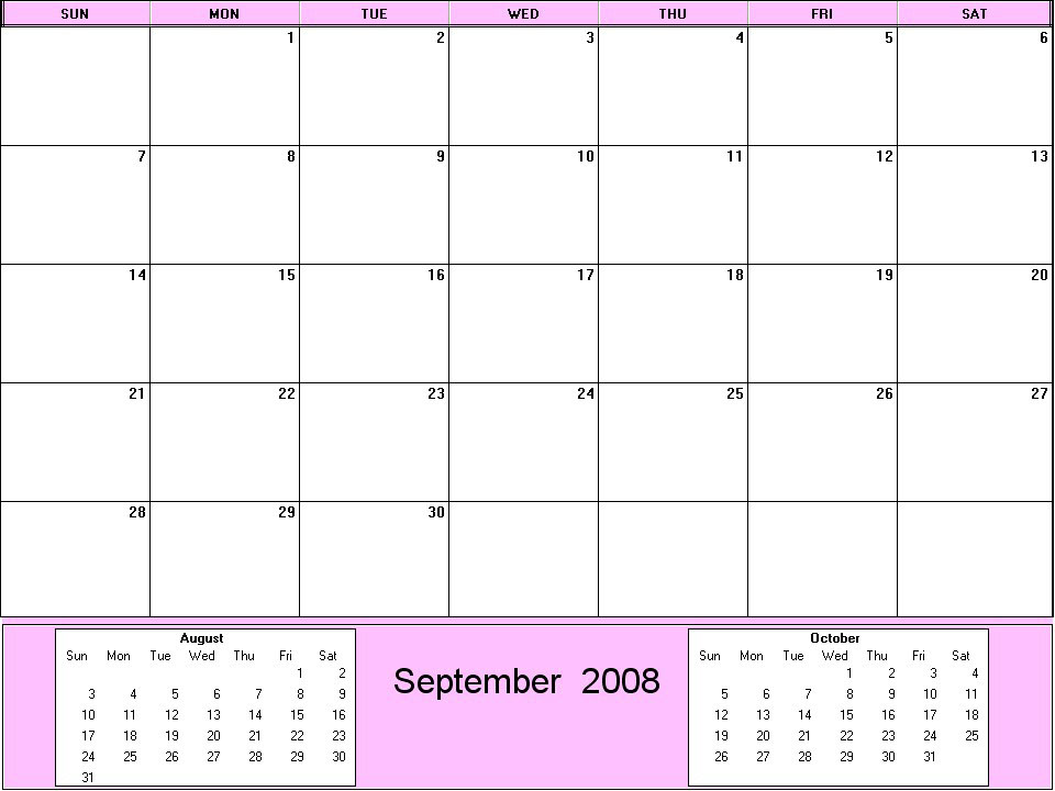 printable blank calendar image for September 2008