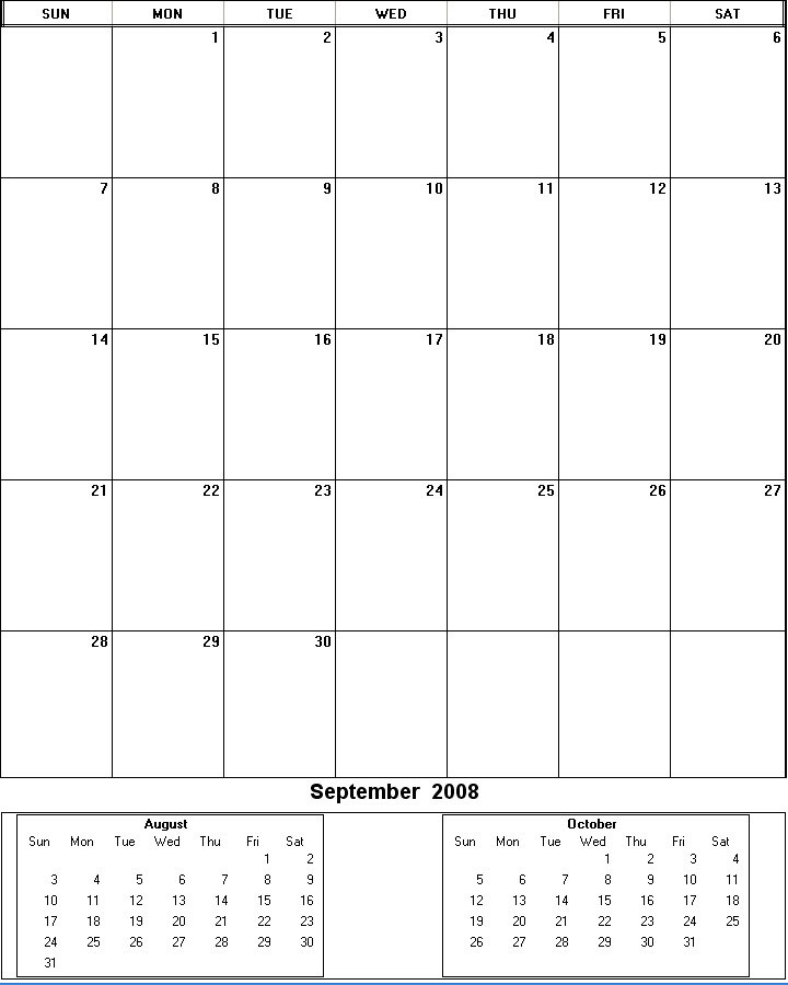 printable blank calendar image for September 2008