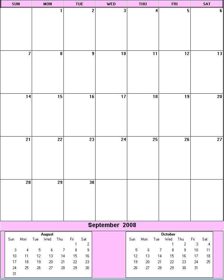 printable blank calendar image for September 2008