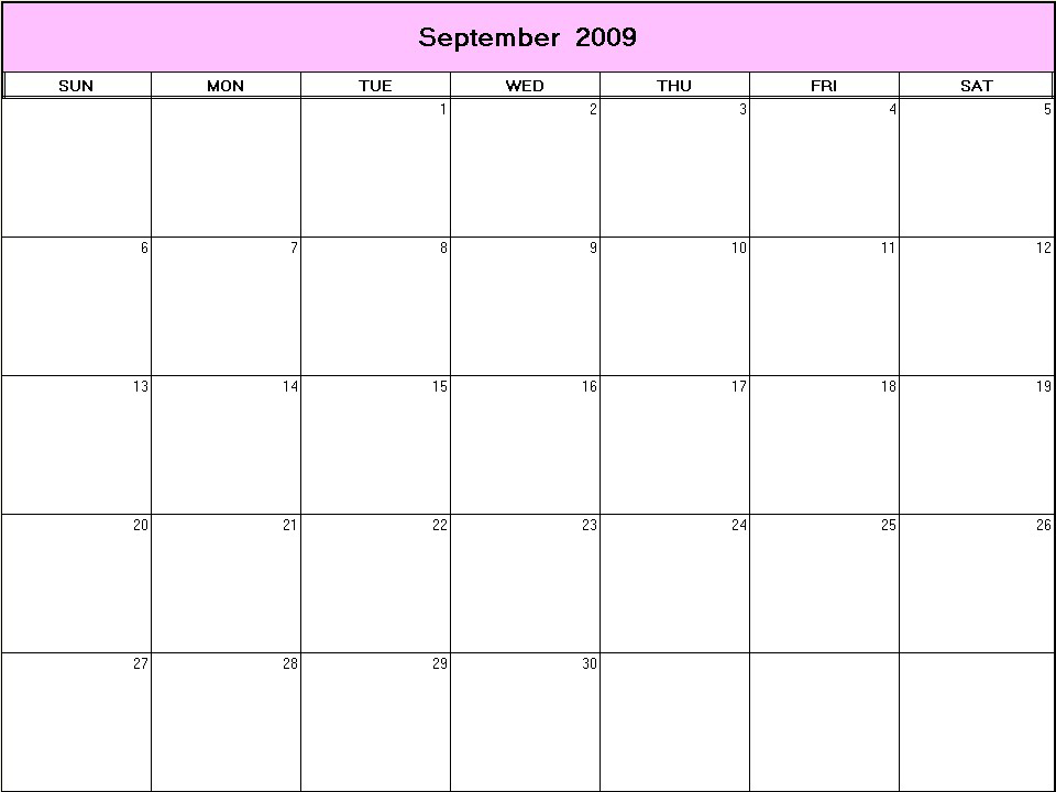 printable blank calendar image for September 2009