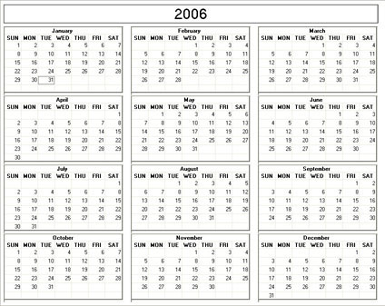 blank calendar,  printable calendar, 2006, image