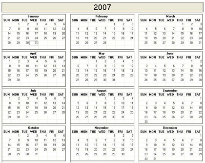 Print Calendars on 2007  Printable Calendar  Printable Calendars  Blank Calendar  Blank