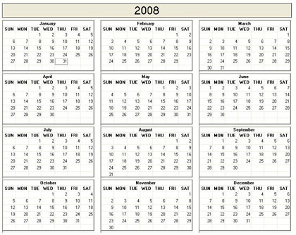 blank calendar,  printable calendar, 2008, image