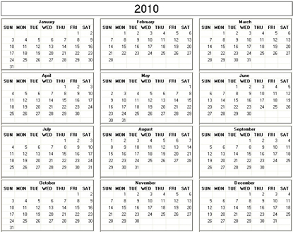 2010 Calendar on Blank Calendar  Printable Calendar  2010  Image