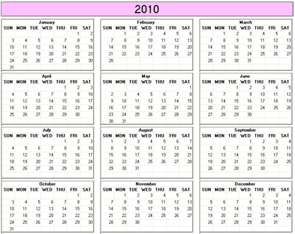 blank calendar,  printable calendar, 2010, image