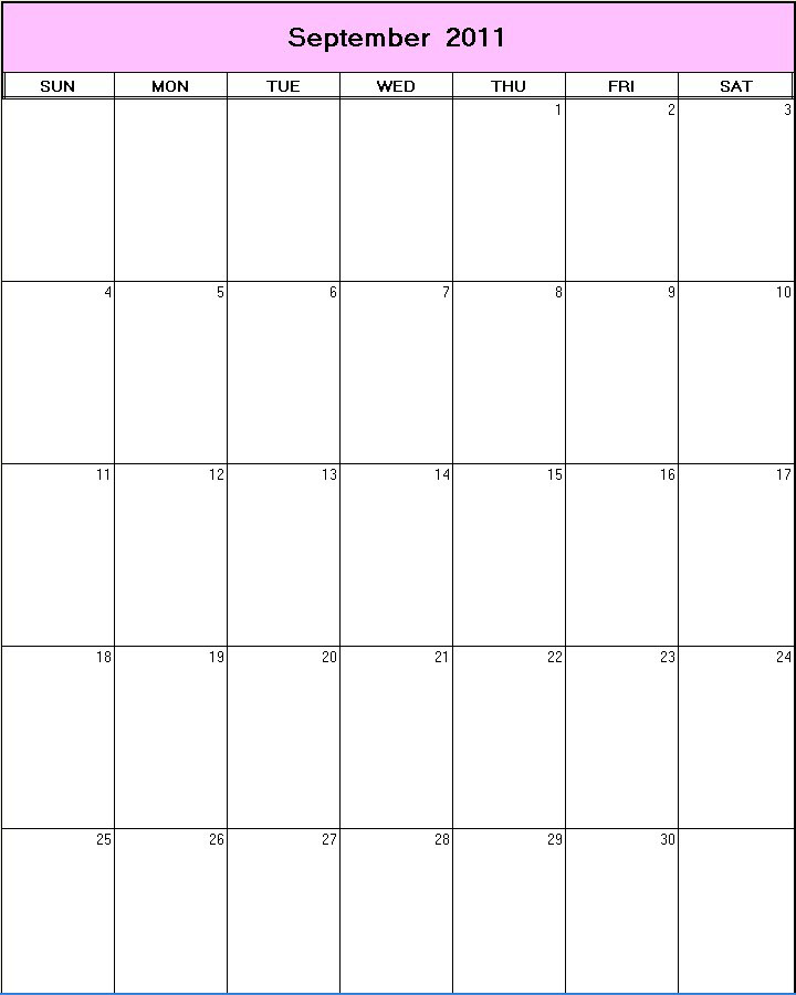 printable blank calendar image for September 2011