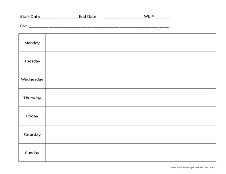 Weekly Printable Calendar - Blank Weekly Planner