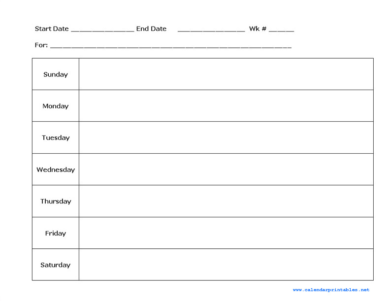 printable blank weekly calendar image