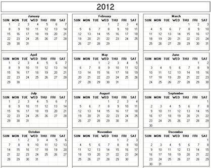 blank calendar,  printable calendar, 2012, image